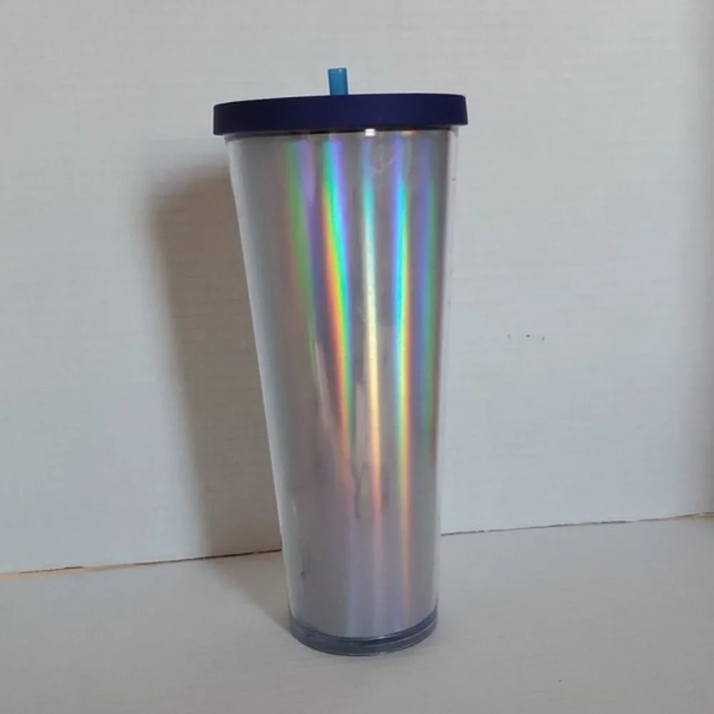 2015 Venti Starbucks Rainbow Iridescent Travel Tumbler Cold Cup 24 Oz Blue